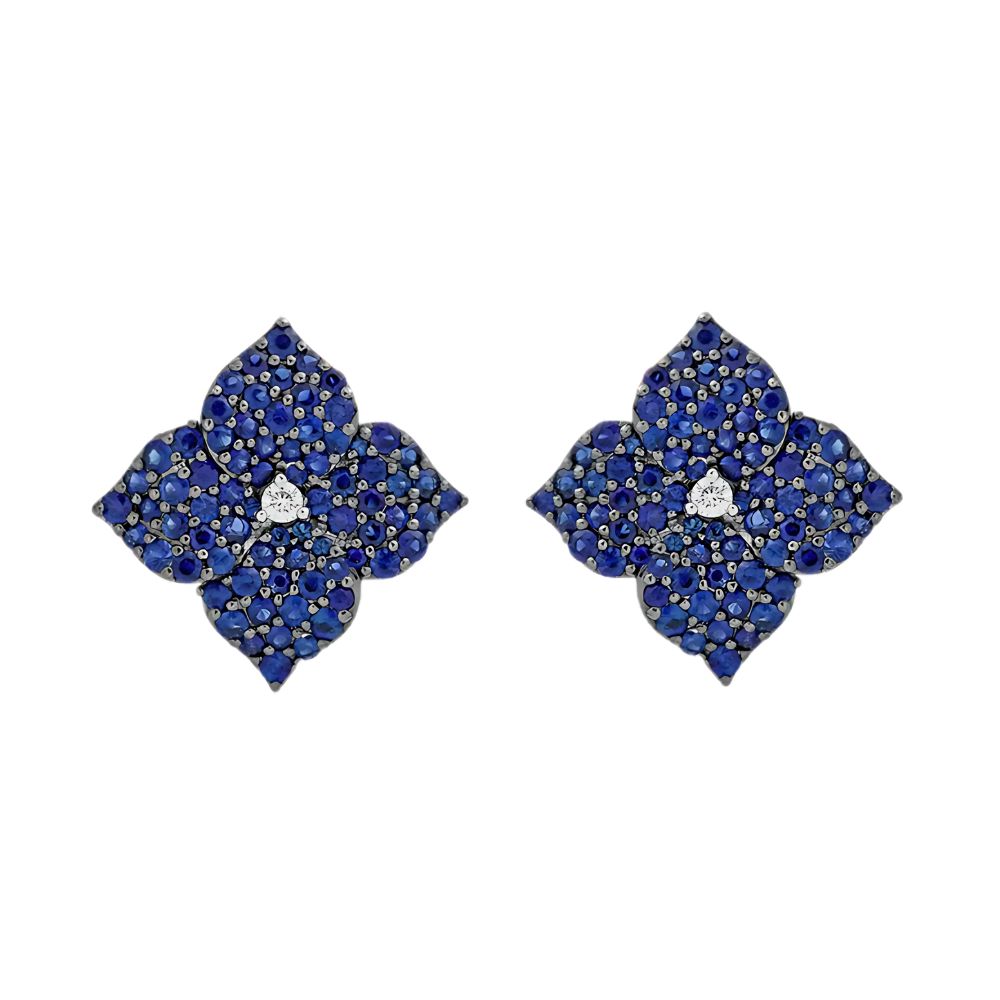 Piranesi 18k White Gold Fiore Large Blue Sapphire Flower Earrings